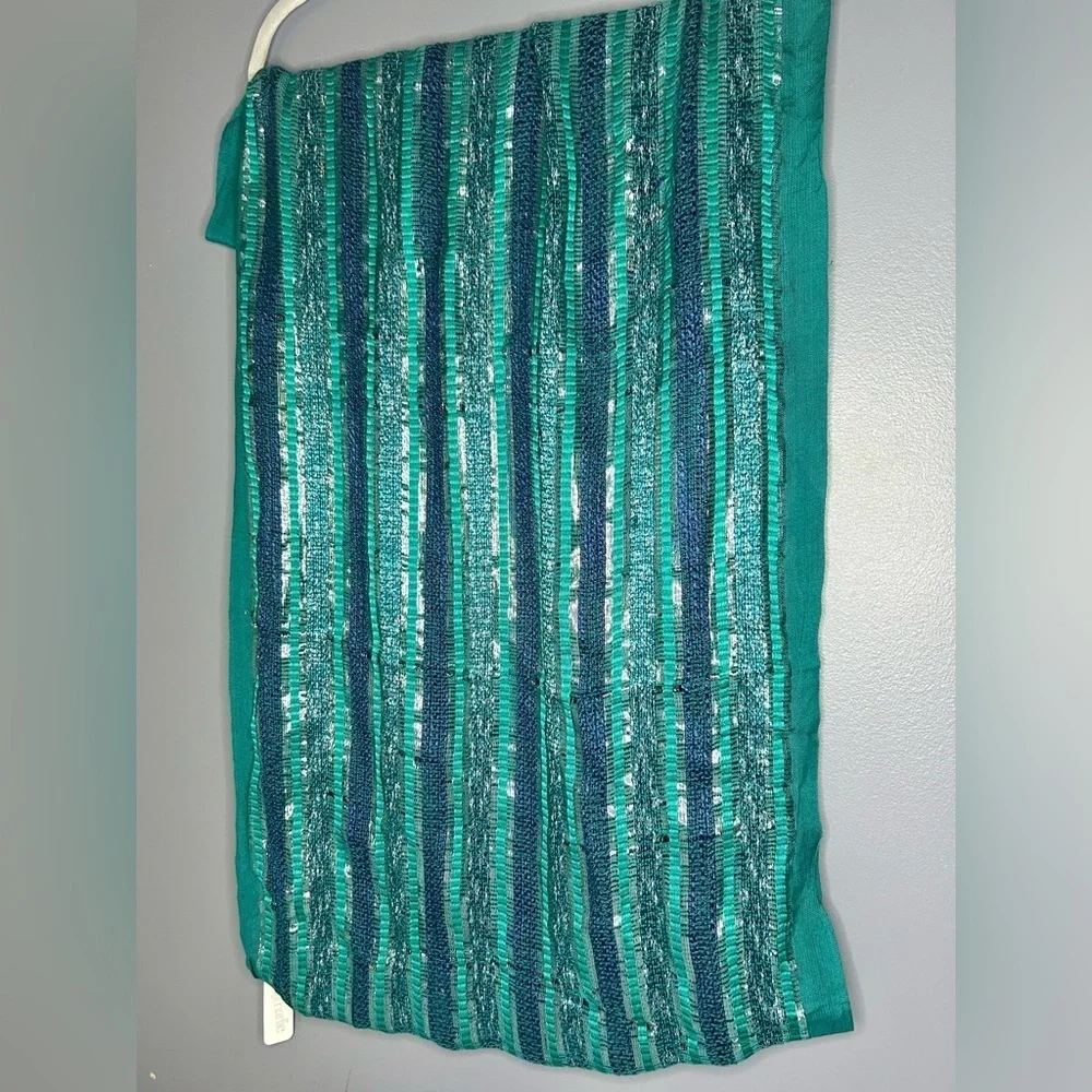Charming Charlie Infinity‎ Scarf Lightweight Spring Boho Teal Silver Metallic